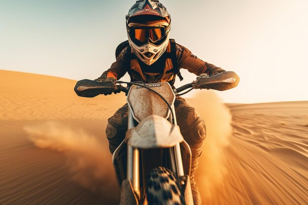 photo motocross mounted motorcyclist doing a race on a dirt track