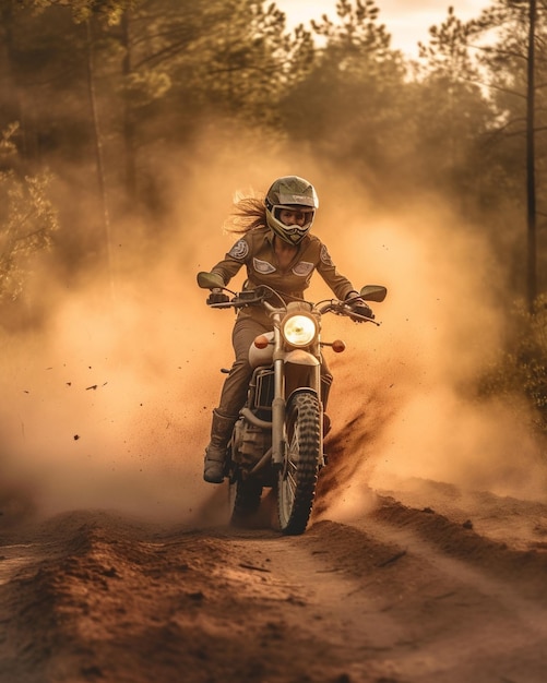 photo motocross mounted motorcyclist doing a race on a dirt track