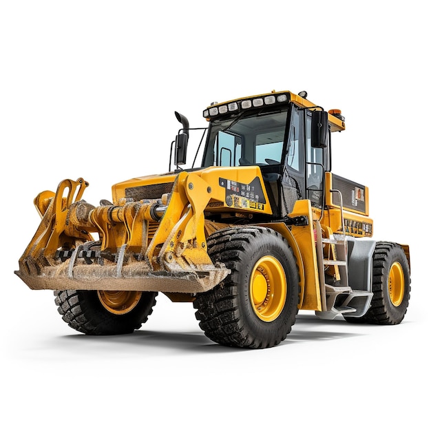 Photo of motor grader isolated on white background