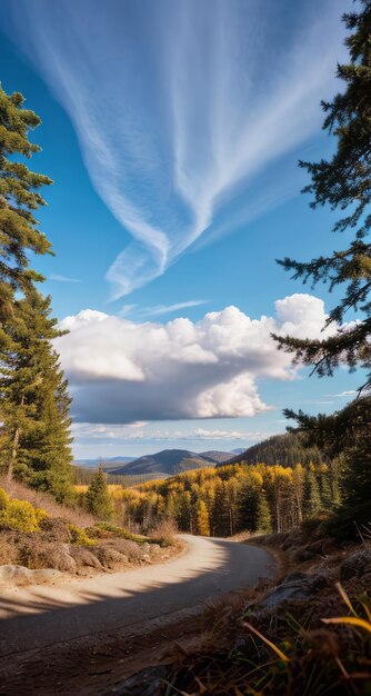 photo of a mountain and blue sky with clouds forest photography