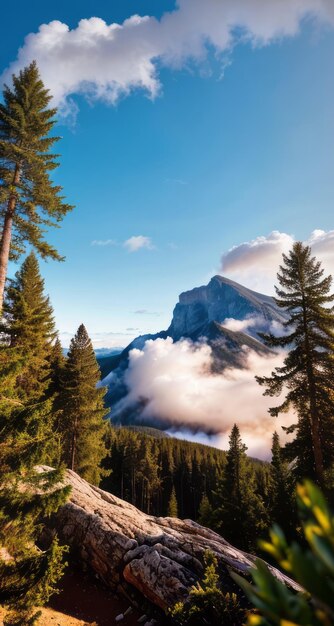 Photo photo of a mountain and blue sky with clouds forest photography