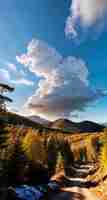 Photo photo of a mountain and blue sky with clouds forest photography