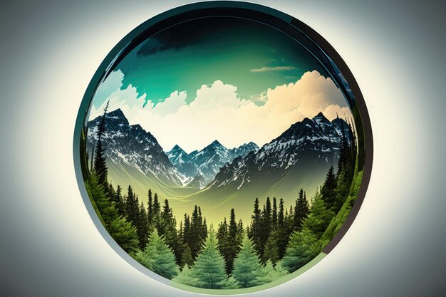 Photo of a mountainous forest spherical in scope