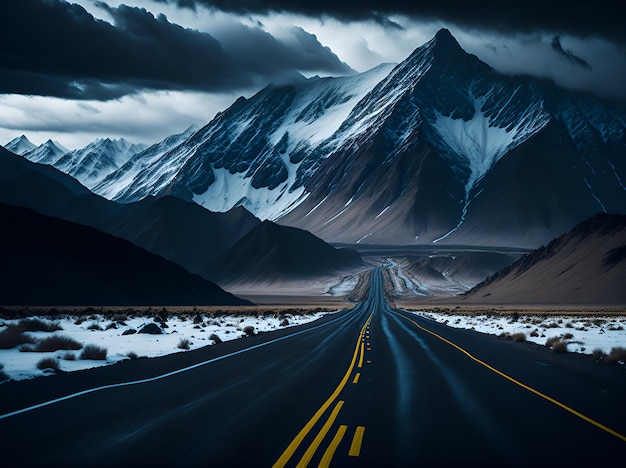 遠くまで広がる山岳道路の写真 AI