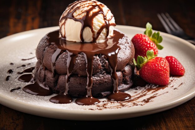 Photo photo of a mouthwatering chocolate lava cake with a gooey center generative ai