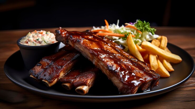 Photo a photo of a mouthwatering rack of bbq ribs