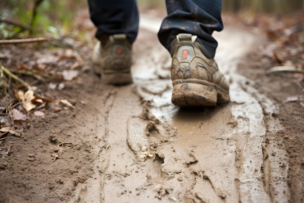 Photo of muddy washed out hiking trail