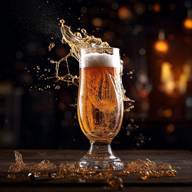 Photo mugs of beer and wheat on a wooden table black background