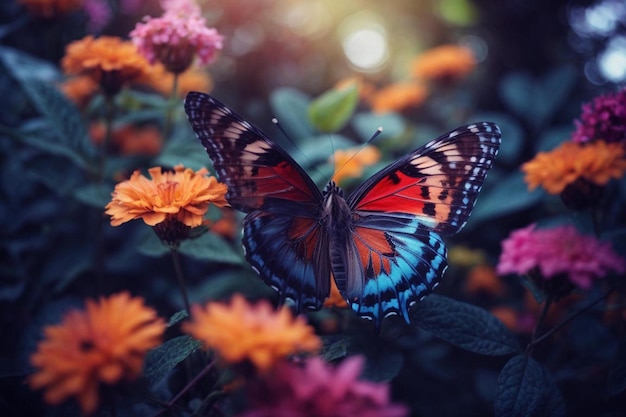 다채로운 나비가 활기찬 자연 속에서 날아다니며 생성된 아름다움