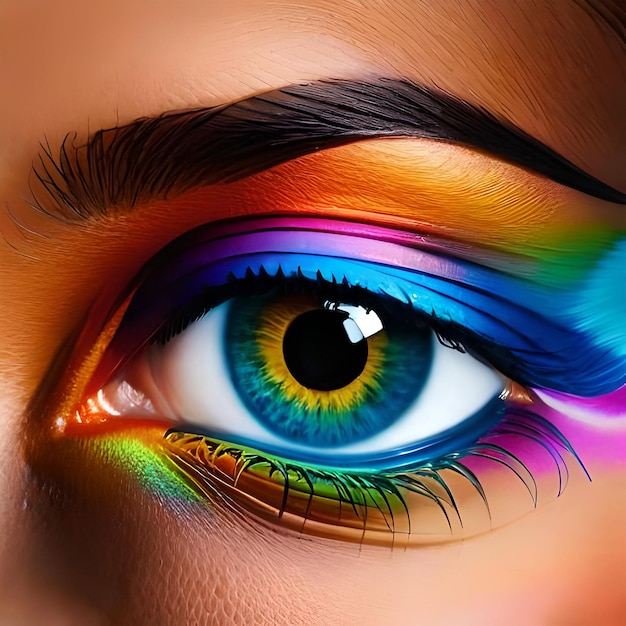 Photo multi colored creativity in close up human eye generated