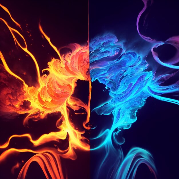 Photo of multicolored neon smoke art against a black background