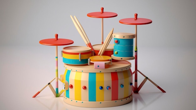 Photo a photo of musical toy drum set with drumsticks