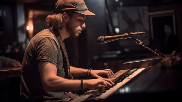 Foto una foto di un musicista in azione sul palco