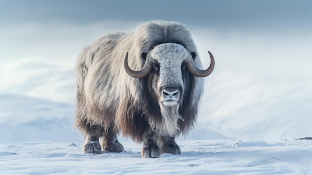 Photo a photo of a musk ox snowy arctic plains backdrop