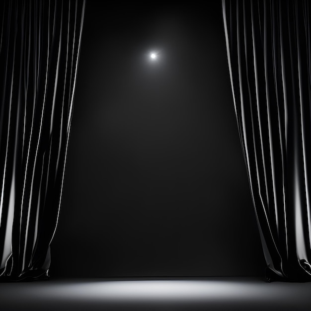 Photo of a mysterious and alluring room with a glowing light at the end of a dark curtain