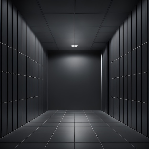 Photo of a mysterious and captivating dark hallway with a glimmer of light at the end
