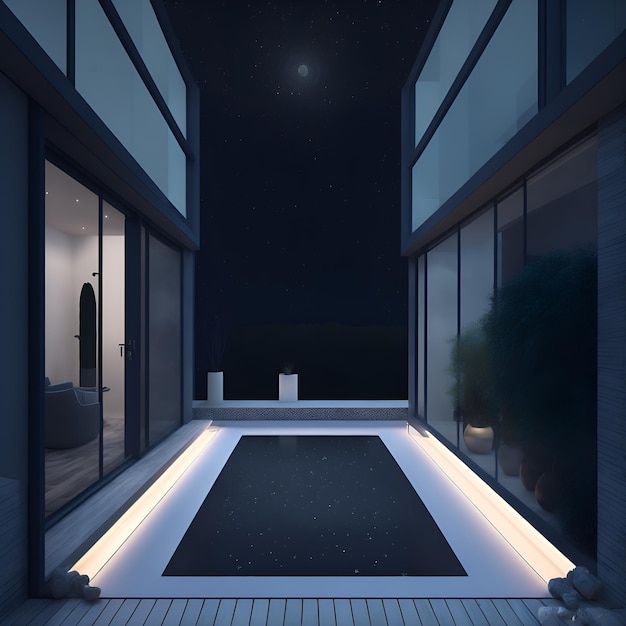 Photo of a mysterious pool in a dimlylit room