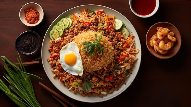 Фотография Наси Горенг с классическим индонезийским блюдом из жареного риса