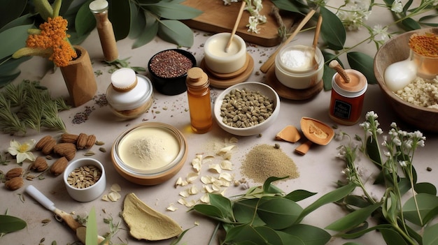 Photo a photo of natural and botanical skincare ingredients