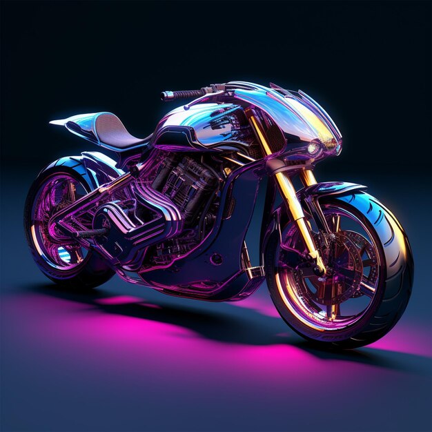 Photo Neon futuristic heavy motorbike