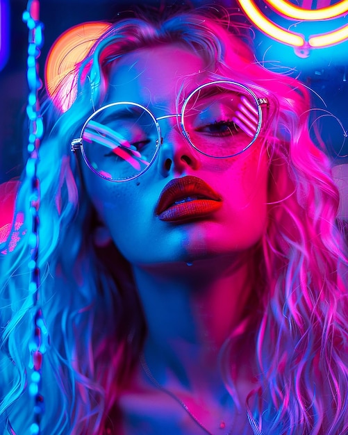 Photo of a neon girl on night city
