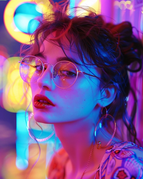 Photo of a neon girl on night city