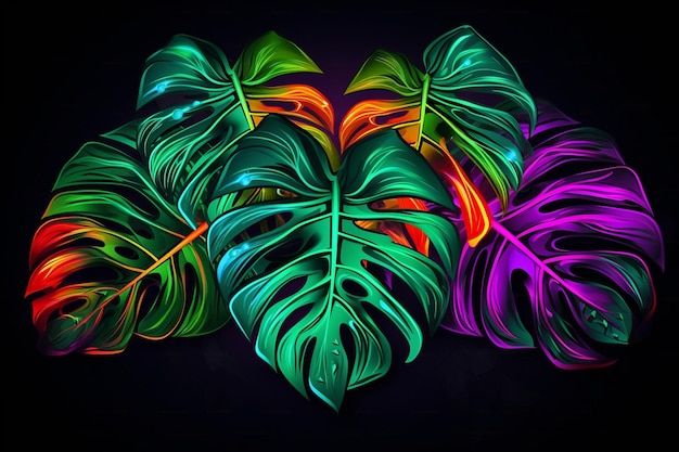 Неоновый фотографический баннер листьев тропических монстеров