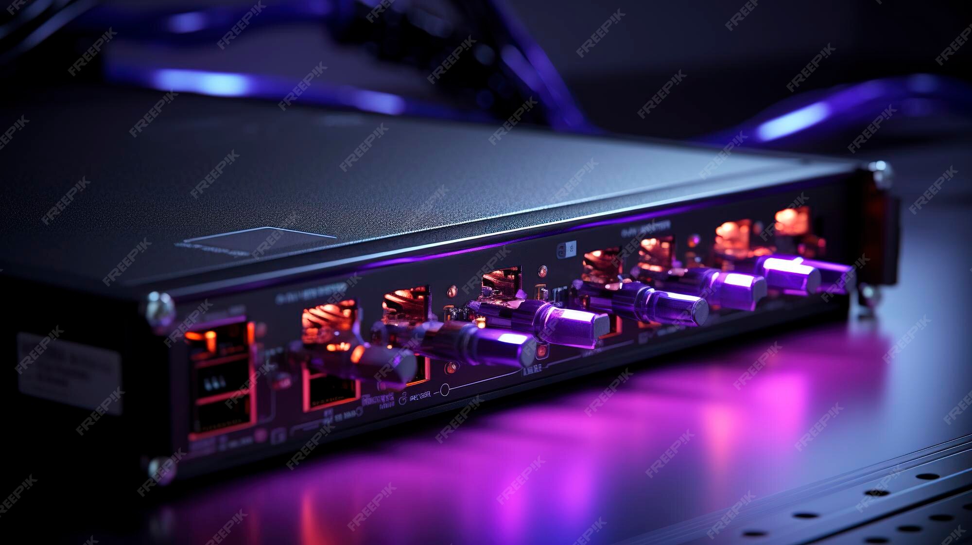 Premium Photo A photo of a network switch with blinking lights