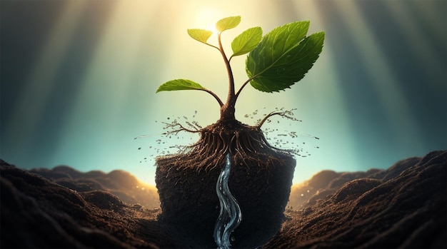 Photo new life emerges with seedling growth and roots