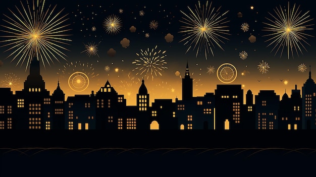 Photo photo of night city background with fire works