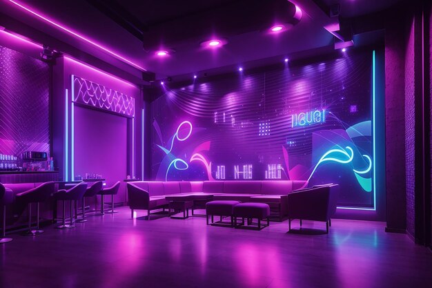 Photo night club indoor background interior neon lights glow purple