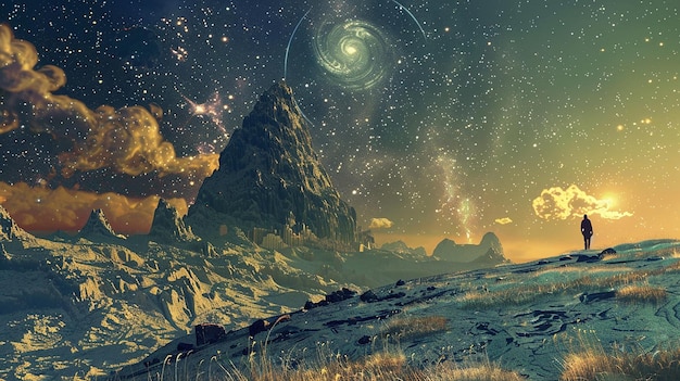 photo night sky glows with galaxy mystical silhouette