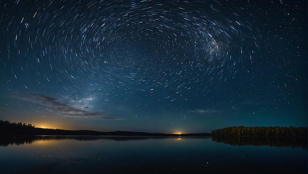 Photo a photo of the night sky with stars reflecting on a lake