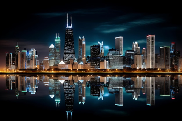 Photo of Nighttime Skyline with Glowing Architectural