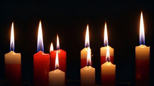 Фото девять горящих свечей на черном фоне концепция Хануки