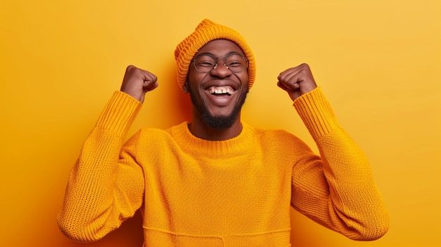 Photo of North African male with expressing Happiness and Joy with copy space isolated on solid color background ar 169 v 6 Job ID ffb0b3a4ad0a442a9e0114120cc7b555