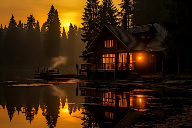 Photo of norwegian lakeside scenes under the midnight