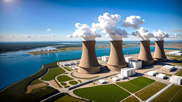 Photo photo of a nuclear power plant emitting smoke