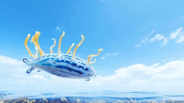 Photo of a nudibranch under blue sky