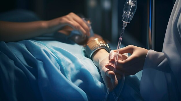 A photo of a nurse administering an IV