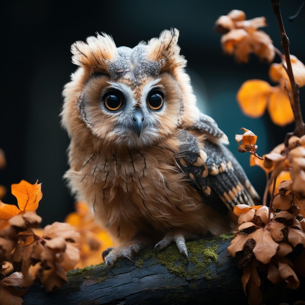 写真 枝に座っている幼いオオカミの写真