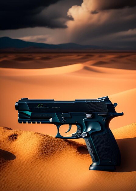 Фото photo_of_a_black_gun_against_a_desert_background jpg