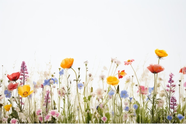 写真 静かな野の花の畑の写真 固い白い背景 生成的なai