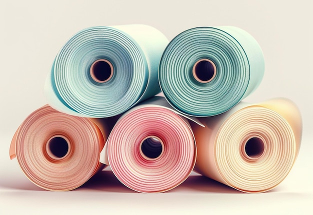 Фото Фото стека из разных цветов одежды, тканей, рулонов, текстильных рулонов.