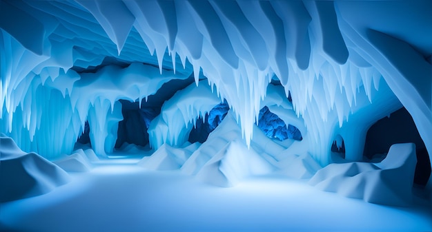 사진 눈 과 얼음 이 복잡 하게 형성 된 멋진 파란색 얼음 동굴 의 사진