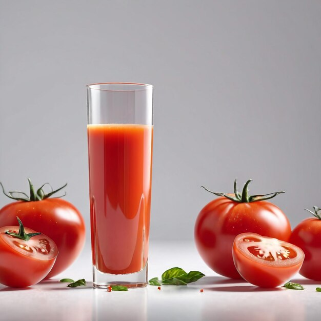 Фото Фото томатного сока с кусочками помидоров на гладком фоне