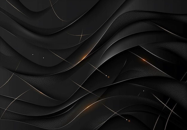Фото Фото абстрактного черно-золотого дизайна фоновой кривой волновой линии блеска