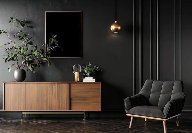 Фото Фото черного интерьера современной гостиной с современной роскошной мебелью