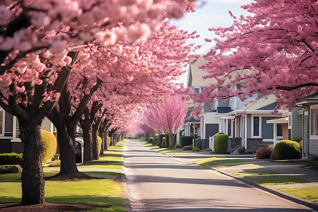 写真 郊外 の 近所 の 桜 の 花 の 木 の 写真