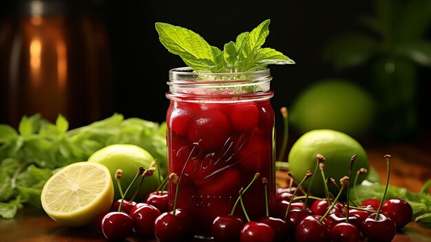 Фото Фото cherry limeade, острый и сладкий напиток с маришеном на верхушке.